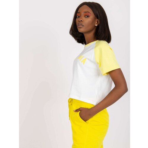Fashion Hunters White and yellow t-shirt with a cotton print Slike
