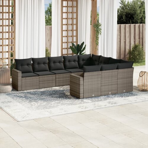 vidaXL 10-dijelni set vrtnih sofa od poliratana s jastucima sivi Cijene