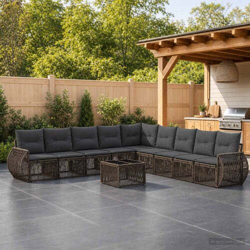  Sjedeća garnitura za vrt 10 kom. Siva i tamno siva poliratan Cene
