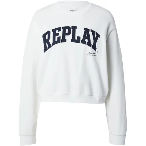 Replay Sweater majica mornarsko plava / bijela