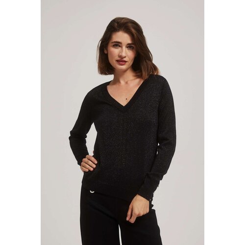 Marisse Black Metallic Thread V-Neck Sweater Slike
