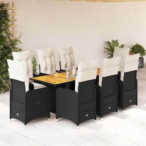  9-dijelni vrtni bistro set od poliratana s jastucima crni Slike