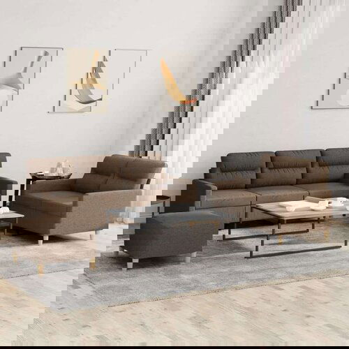  3-dijelni set sofa s jastucima smeđi od tkanine Slike