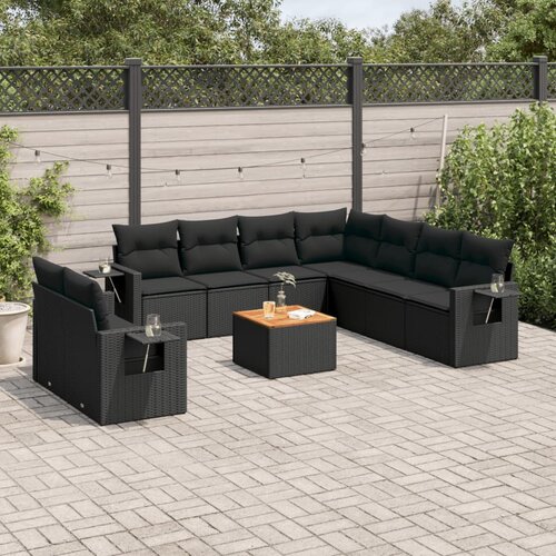 vidaXL 10-dijelni set vrtnih sofa s jastucima crni od poliratana Cijene