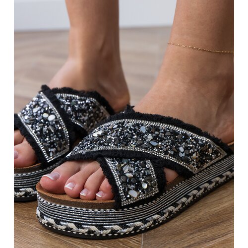 D/CEO Black flip-flops with rhinestones on the straps Kelara Cene