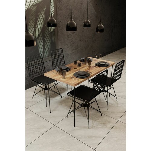 Nmsymk001 oakblack table & chairs set (5 pieces) Slike