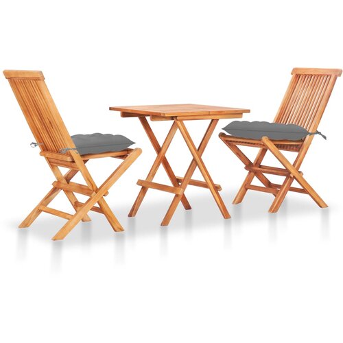 VidaXL 3-dijelni bistro set sa sivim jastucima od masivne tikovine Slike