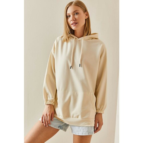 XHAN Cream Color Kangaroo Pocket Oversize Hooded Sweatshirt Slike