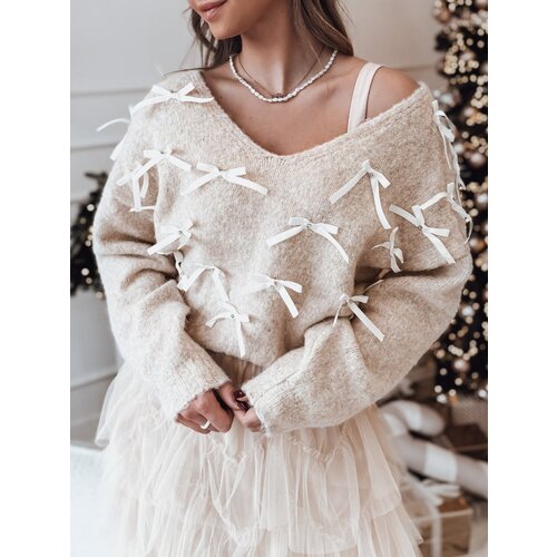 DStreet Sweter damski RIBBLOOM w kokardki ciemnobeżowy Cene