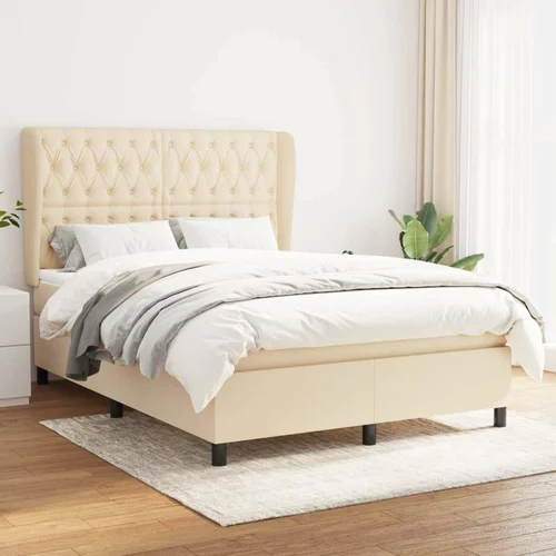  Box spring postelja z vzmetnico krem 140x200 cm blago, (20897072)
