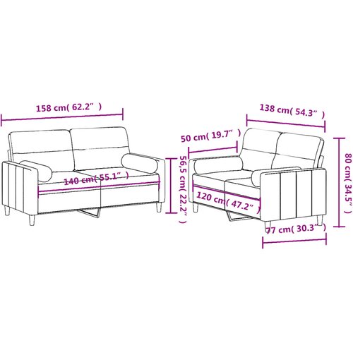  2-dijelni set sofa s jastucima svjetložuti od tkanine Slike