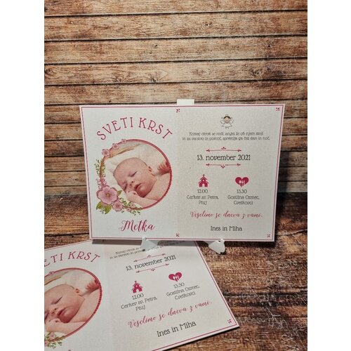  Vabilo za krst z angelčkom in sliko otroka, roza REK07 Cene