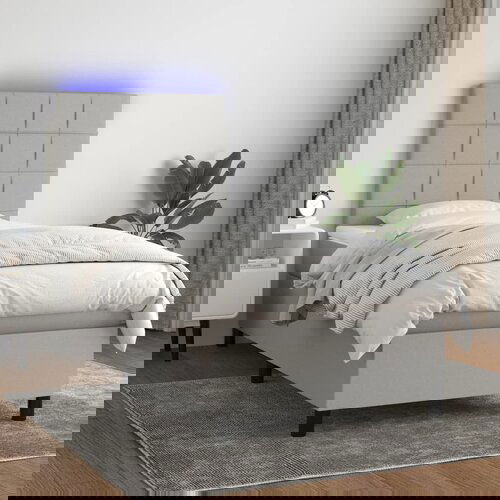 vidaXL Box spring postelja z vzmetnico LED svetlo siva 90x190 cm blago Cene