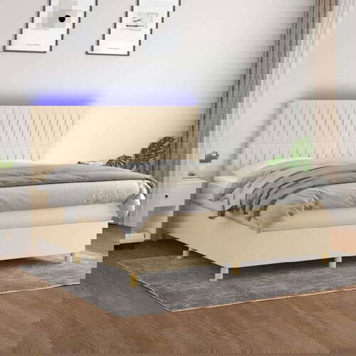  Box spring postelja z vzmetnico LED krem 180x200 cm blago Cene