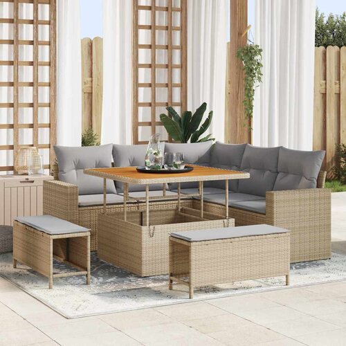  Sjedeća garnitura za vrt 9 kom. 6-Broj sjedala i Krema Slike
