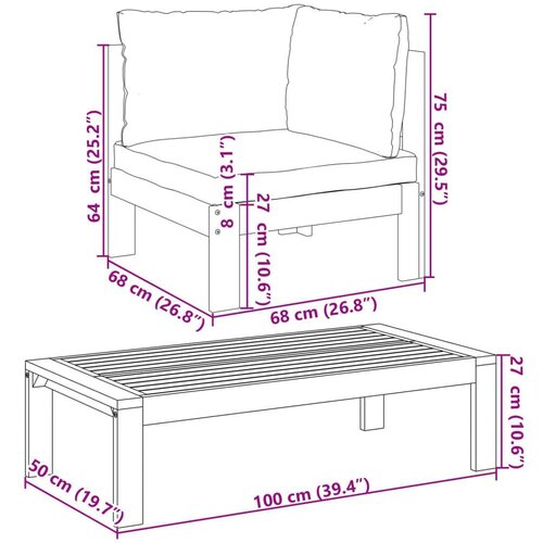 VidaXL 5-dijelna set vrtnih sofa od masivnog drva bagrema s jastucima Slike
