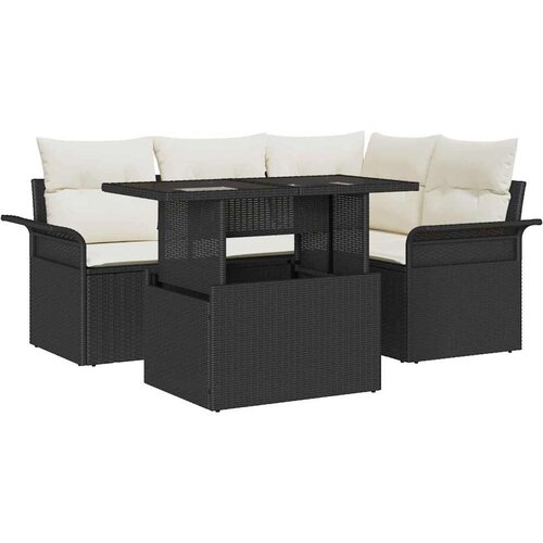 vidaXL Vrtna sedežna garnitura z blazino 5 pcs Črna Poly ratan, (5000145815) Cene