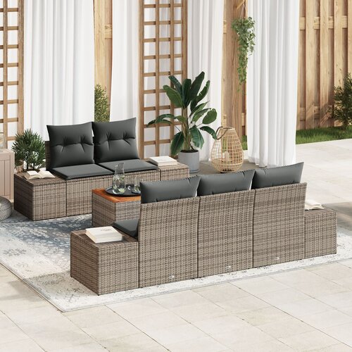 VidaXL 6-dijelni set vrtnih sofa s jastučićima siva poli ratan akacija Slike