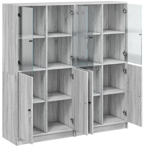  Regal za knjige s vratima boja hrasta 136x37x142 cm drveni Siva Slike