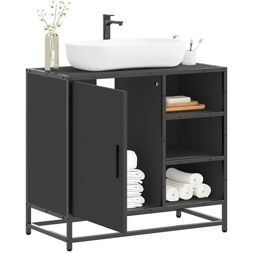 VidaXL Kupaonski ormarić za umivaonik crni 65x33x60 cm izrađeno drvo Slike