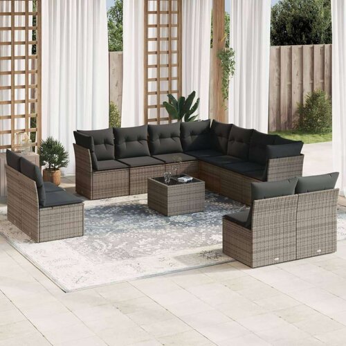 vidaXL 12-dijelni set vrtnih sofa od poliratana s jastucima sivi Cene