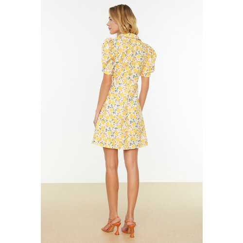 Trendyol Yellow Patterned Balloon Sleeve Dress Cene