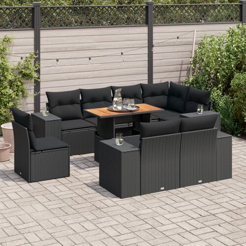 vidaXL 9-dijelni set vrtnih sofa s jastucima crni od poliratana Cijene