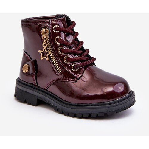 Kesi Girls' patent leather boots with zipper, warm burgundy Felori Slike