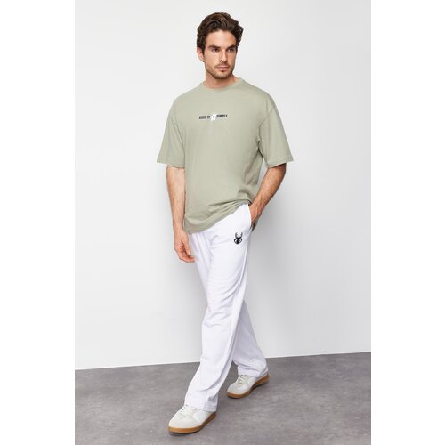 Trendyol Men's White Oversize/Wide-Fit Embroidered Sweatpants Cene