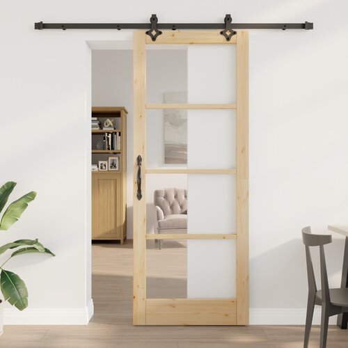 VidaXL Komplet drsnih vrat s kompletom opreme &amp;#039;ORKDAL&amp;#039;Masivni les in steklo, Notranja vrata s steklom &amp;#039;ORKDAL&amp;#039;83x211x4 cm Masivni les bor Slike