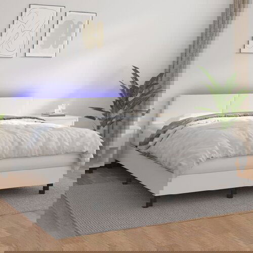 The Living Store Box spring postelja z vzmetnico LED bela 140x200cm umetno usnje - Box Spring Postelja, (21438802) Slike