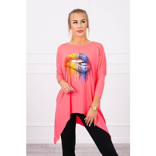 Kesi Oversize blouse with iridescent pink neon lip print Slike