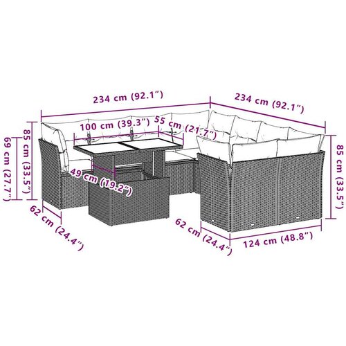  9-dijelni set vrtnih sofa s jastucima crni od poliratana Crna 100 x 55 x 73 cm Slike