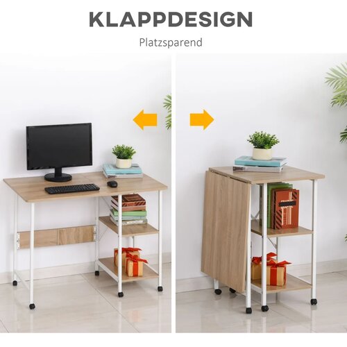  Sklopivi stol radni stol pomoćni stol uredski stol mobilni računalni stol s kotačima MDF prirodni 107 x 55 x 76 cm Slike