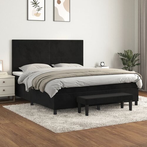 VidaXL Krevet s oprugama i madracem crni 160x200 cm bar&amp;scaron;unasti Slike