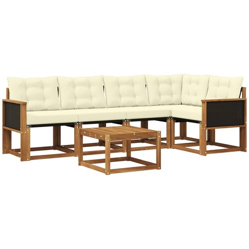 vidaXL Zunanja garnitura za sedenje z blazino 6 pcs Naravna in smetana, (5000272956) Cene