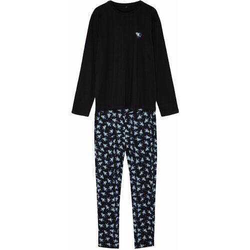 Trendyol Men's Black Printed Regular Fit Knitted Pajamas Set. Cene