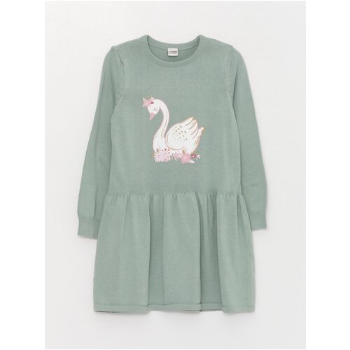 LC Waikiki Girl&amp;#039;s Knitwear Dress with a Crew Neck Printed and Long Sleeved Slike