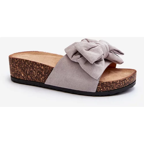Kesi Women's slippers on a cork platform with a bow, gray Tarena