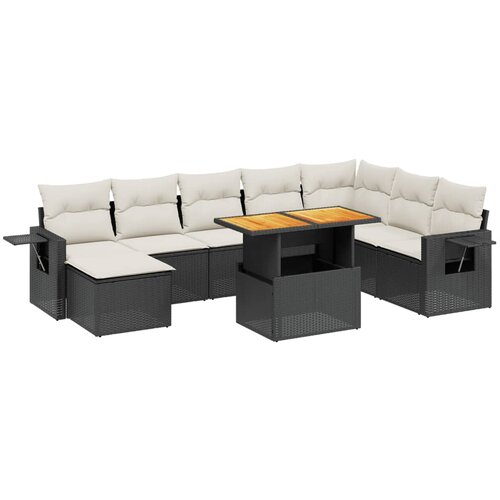  9-dijelni set vrtnih sofa s jastucima crni od poliratana Crna 100 x 55 x 73 cm Slike