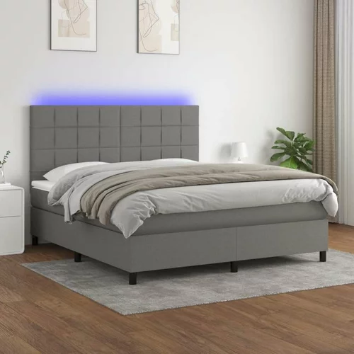  Box spring postelja z vzmetnico LED temno siva 180x200 cm blago, (20789020)