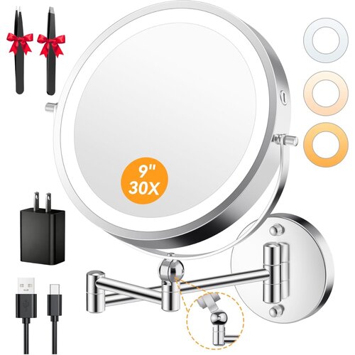 AUXMIR stensko kozmetično ogledalo z LED-osvetlitvijo 1x/30x Slike