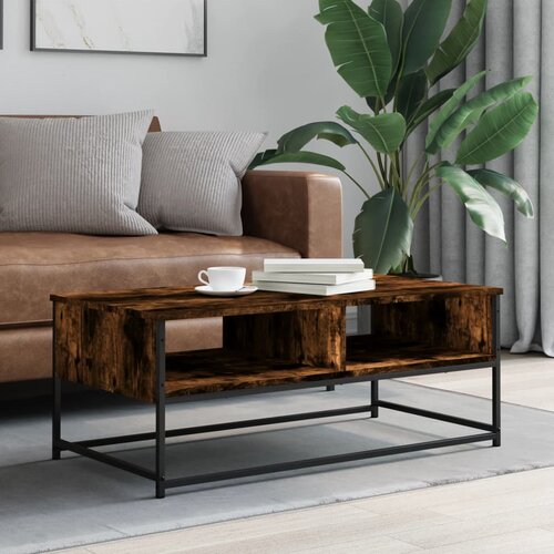 VidaXL Klubska mizica dimljeni hrast 100x51x40 cm inženirski les Slike