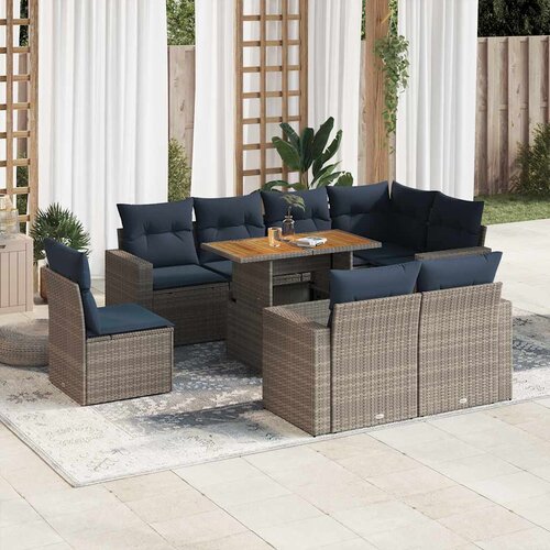 vidaXL 9-dijelni set vrtnih sofa od poliratana s jastucima sivi Cijene
