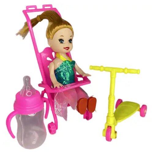 Magic Toys Lutka Katie: Sandra s pink otro&scaron;kim vozičkom, skirojem in otro&scaron;ko stekleničko 10 cm velika Cene