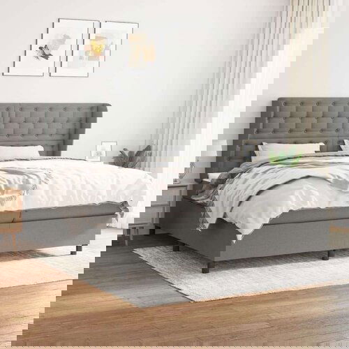  Box spring postelja z vzmetnico temno siva 200x200 cm blago, (20899581) Cene