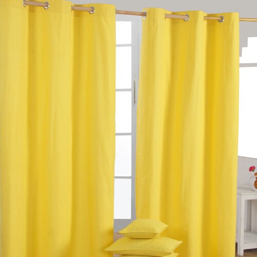 HOMESCAPES navadne rumene bombažne zavese Eyelet 117x137 cm, (20749654) Cene