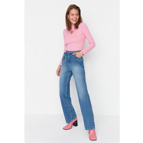 Trendyol Blue Piping Detailed High Waist 90's Wide Leg Jeans Slike