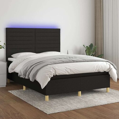 Box spring s madracem LED crni 140x190 cm od tkanine Slike