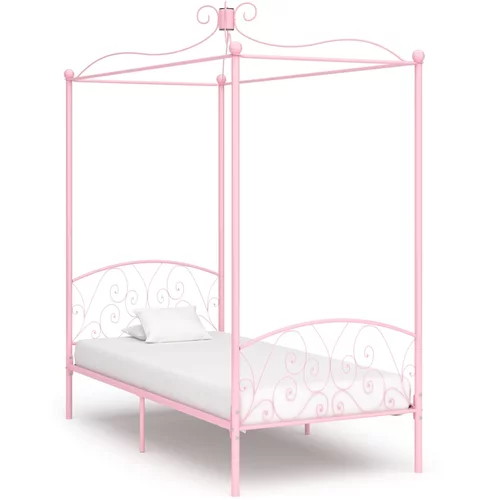 vidaXL okvir za krevet s nadstrešnicom ružičasti metalni 90 x 200 cm